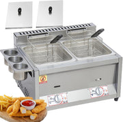 Dual Basket Gas Fryer Countertop Stainless Steel 16L Commercial - Kwikley