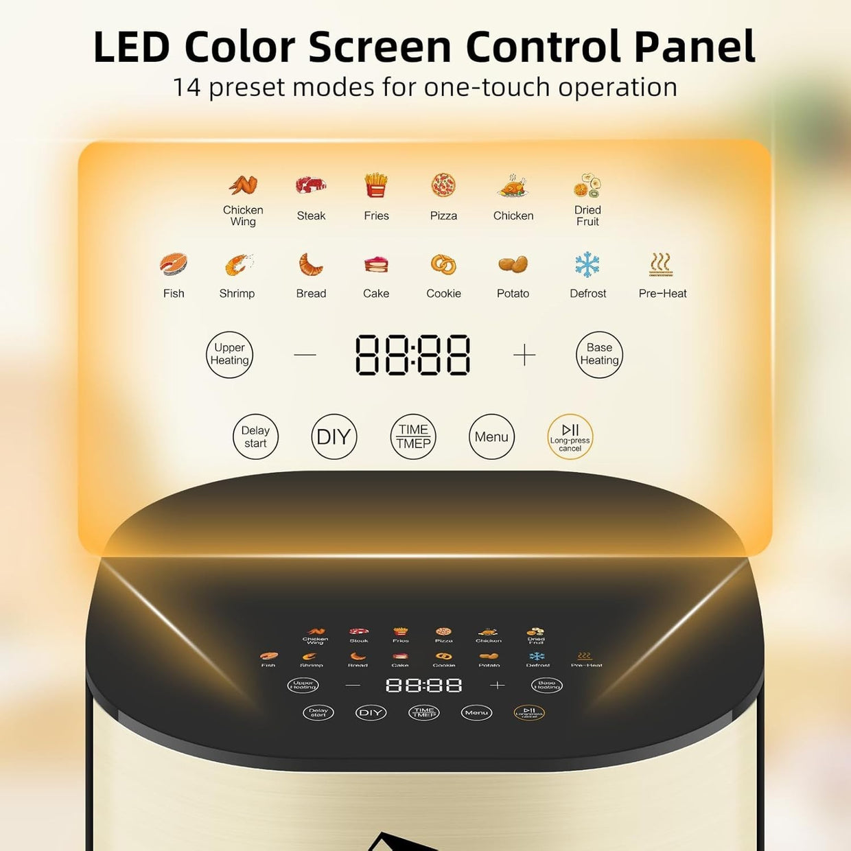 Dual Blaze Air Fryer 5.5L Gold Visual Window 14 Presets Color Screen Fast - Kwikley