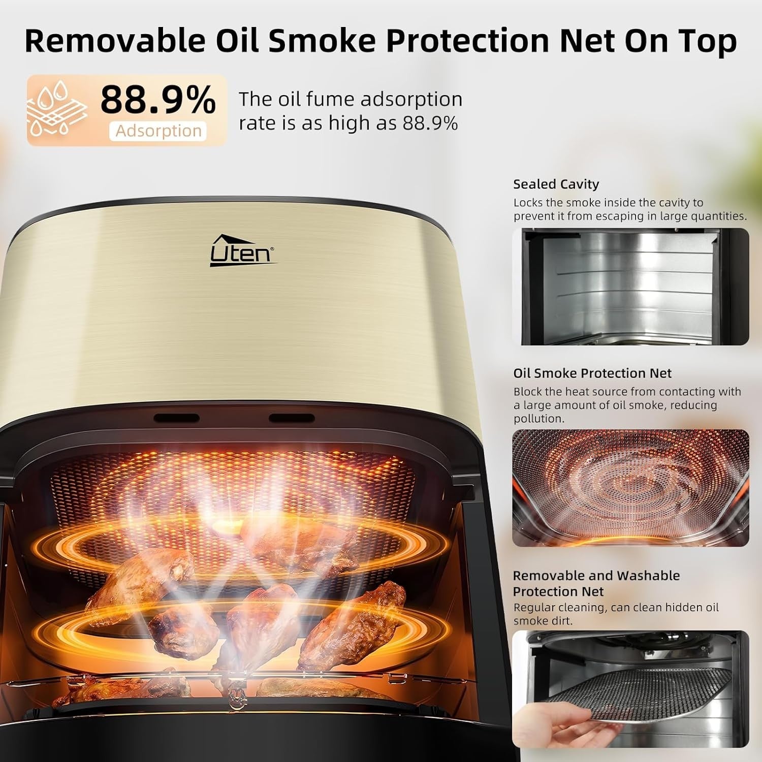 Dual Blaze Air Fryer 5.5L Gold Visual Window 14 Presets Color Screen Fast - Kwikley