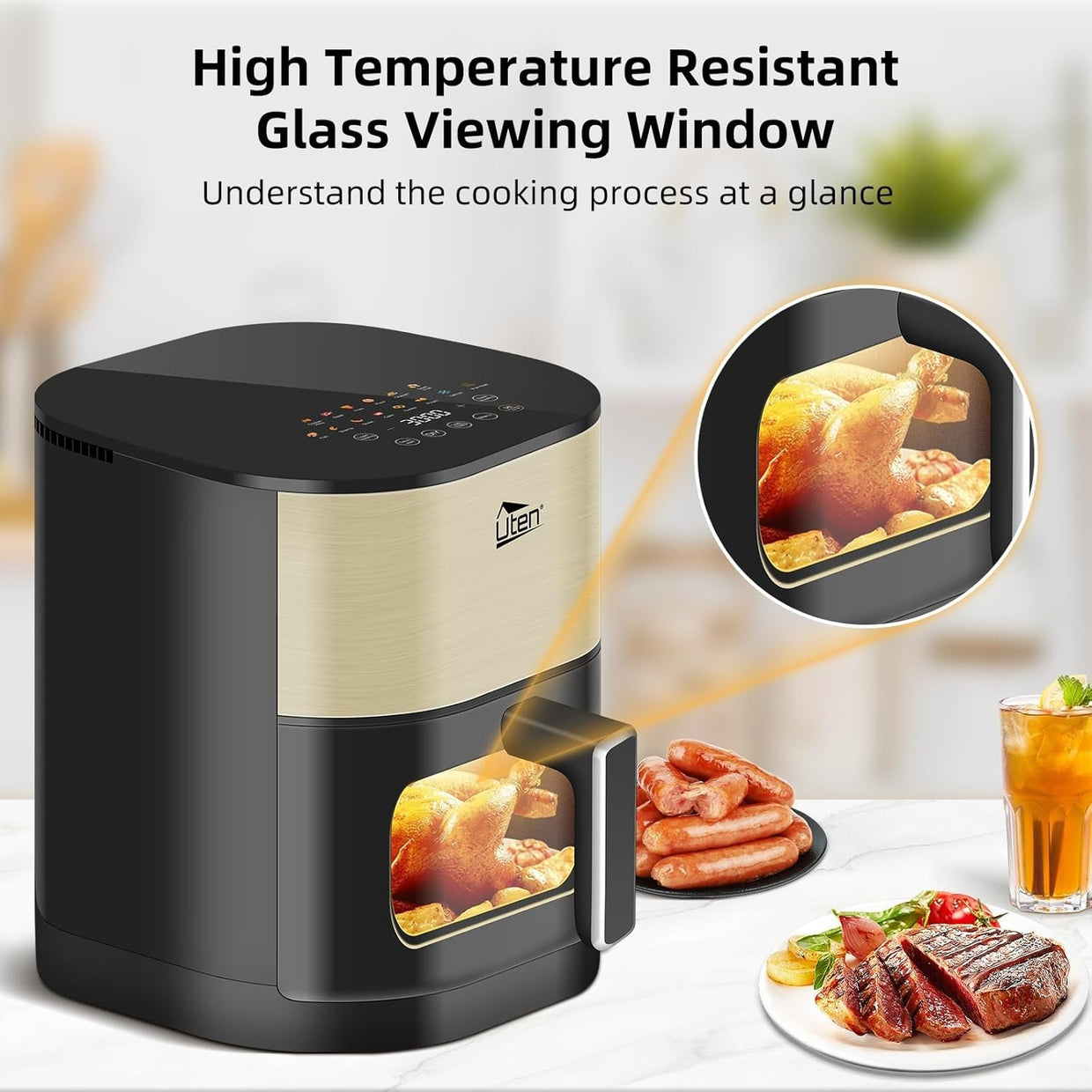 Dual Blaze Air Fryer 5.5L Gold Visual Window 14 Presets Color Screen Fast - Kwikley