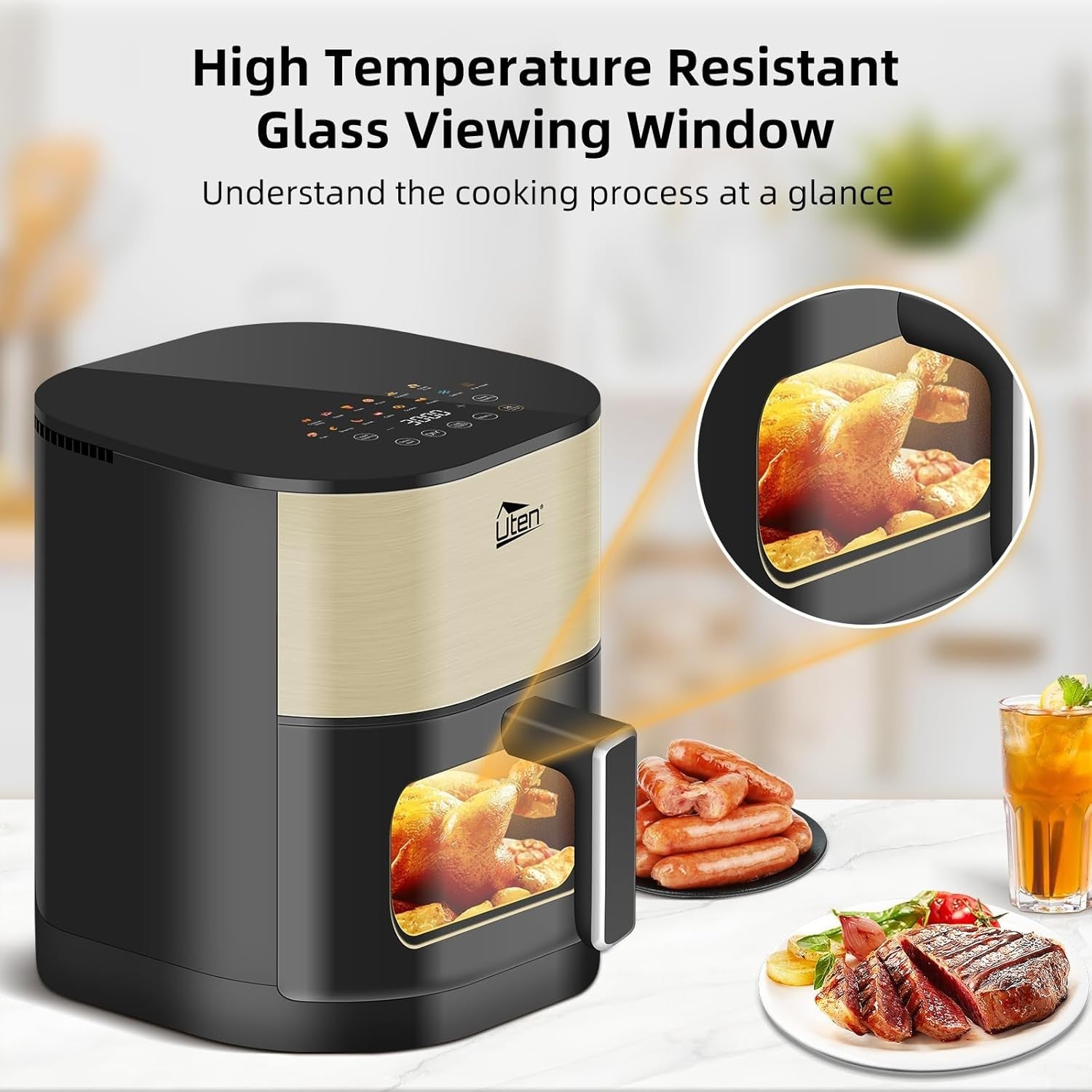 Dual Blaze Air Fryer 5.5L Gold Visual Window 14 Presets Color Screen Fast - Kwikley