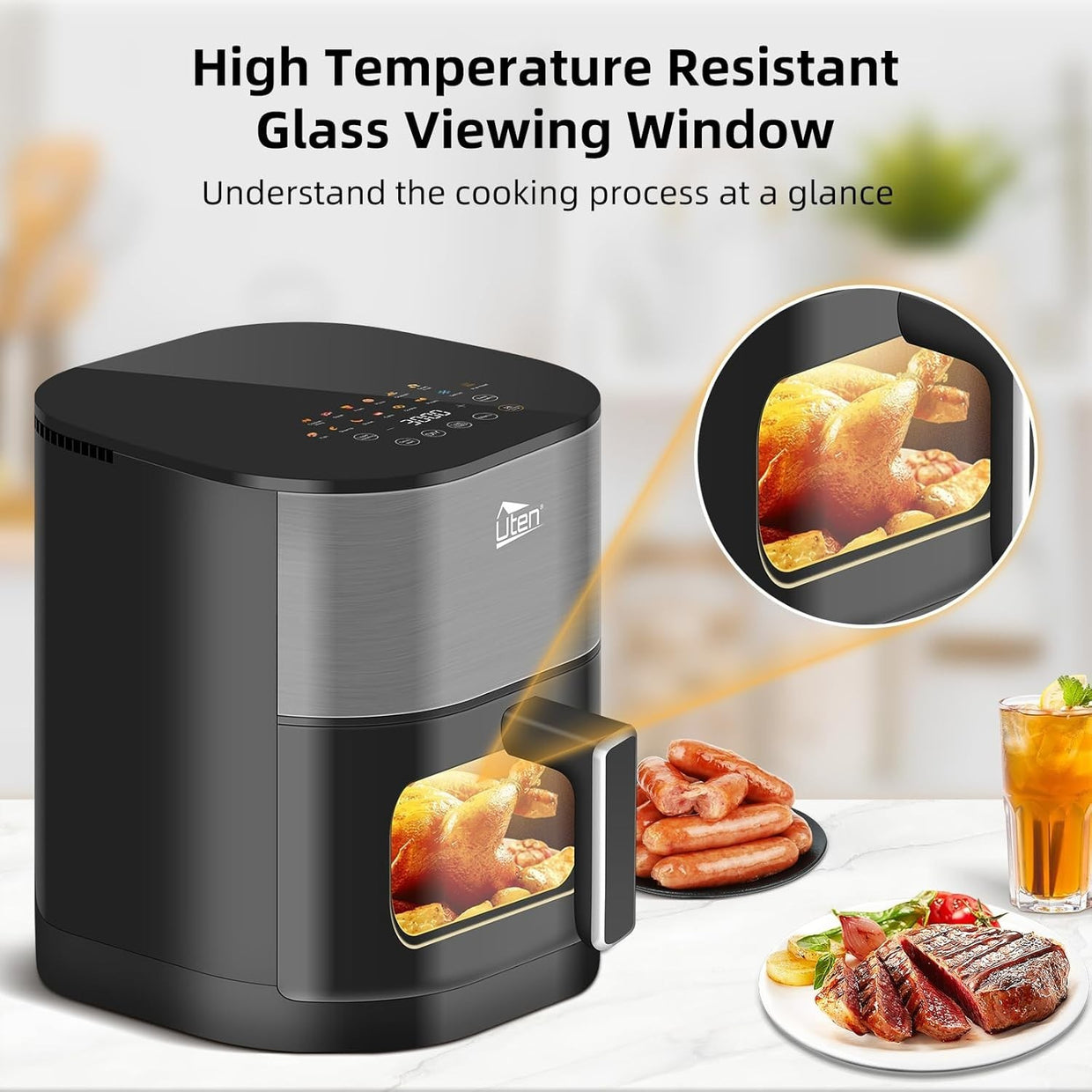 Dual Blaze Air Fryer 5.5L Grey Visual Window 14 Presets Color Screen Fast - Kwikley