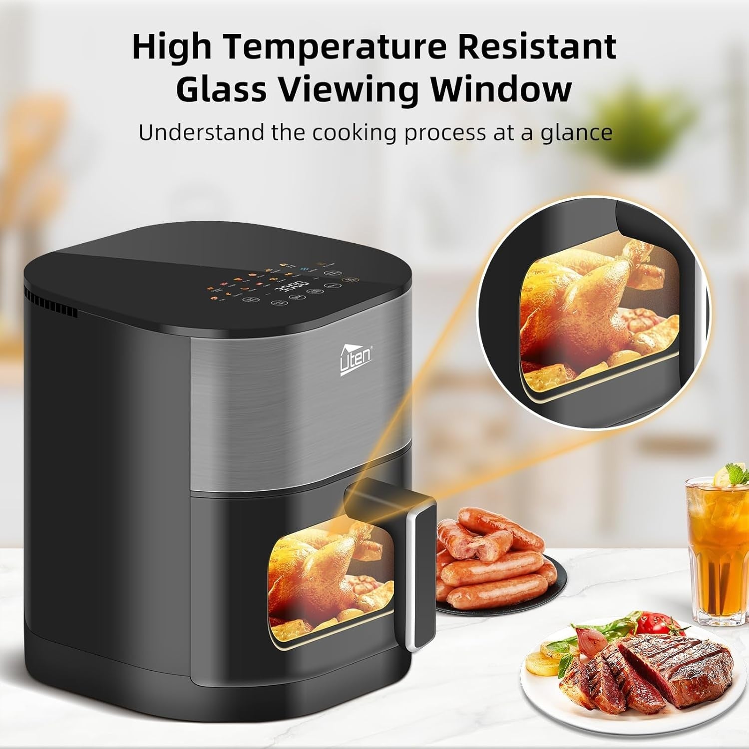 Dual Blaze Air Fryer 5.5L Grey Visual Window 14 Presets Color Screen Fast - Kwikley
