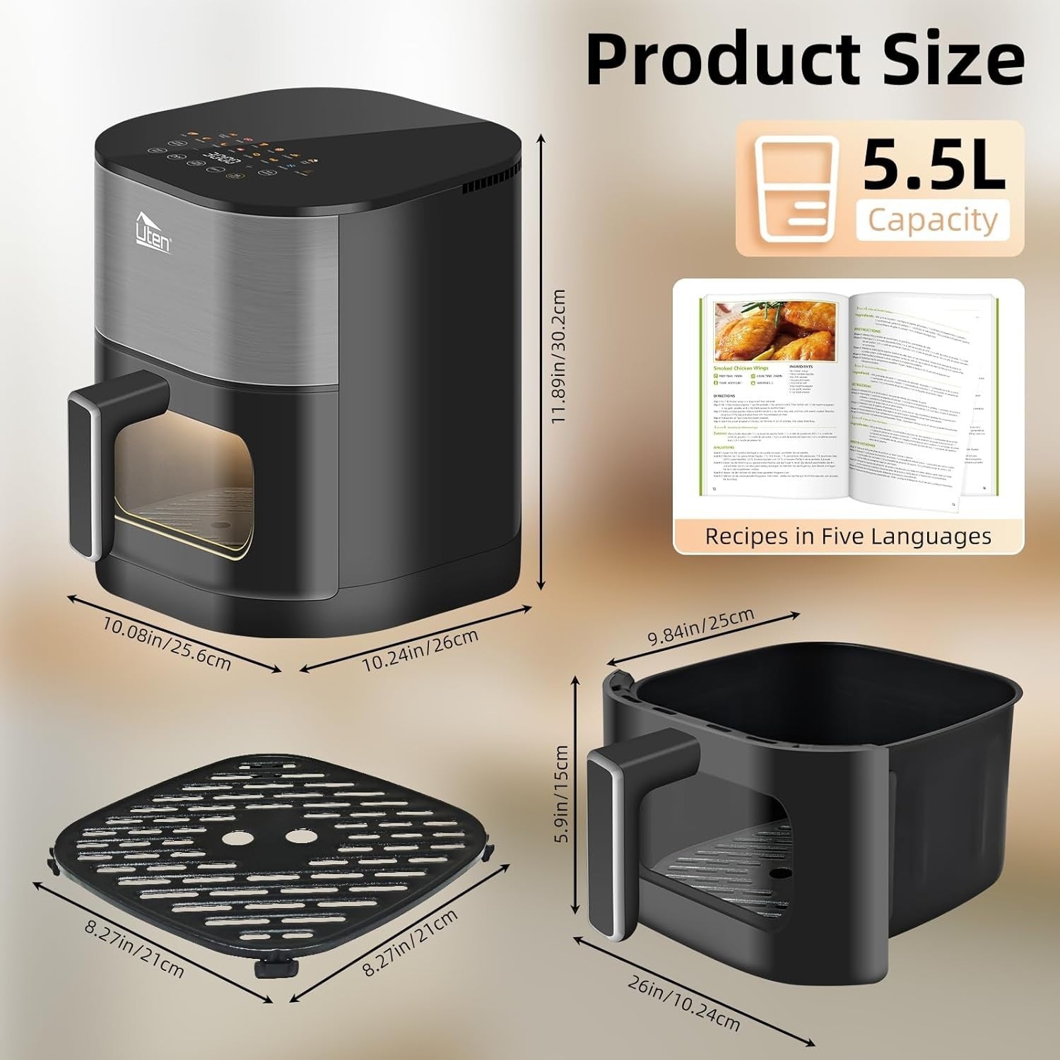 Dual Blaze Air Fryer 5.5L Grey Visual Window 14 Presets Color Screen Fast - Kwikley