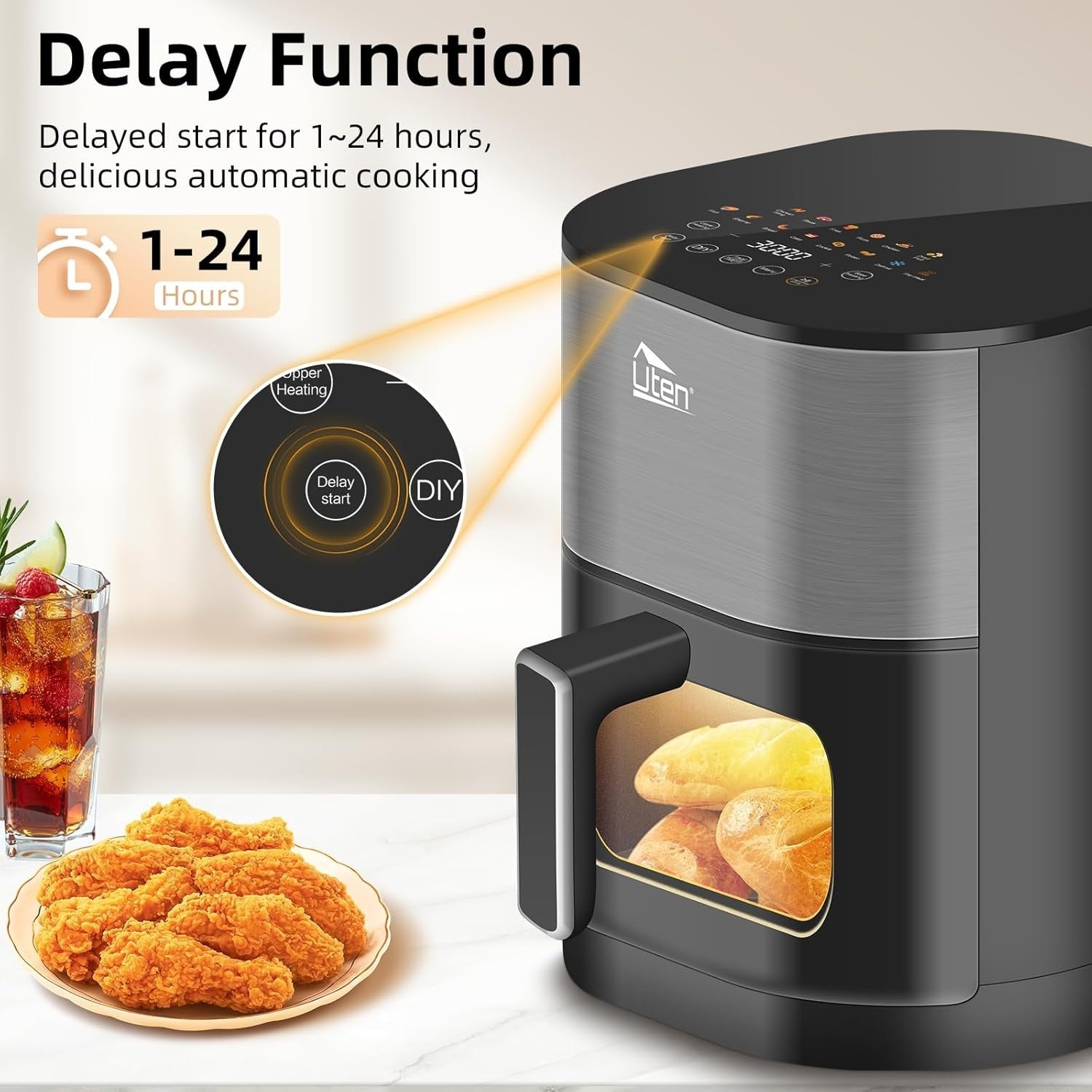 Dual Blaze Air Fryer 5.5L Grey Visual Window 14 Presets Color Screen Fast - Kwikley