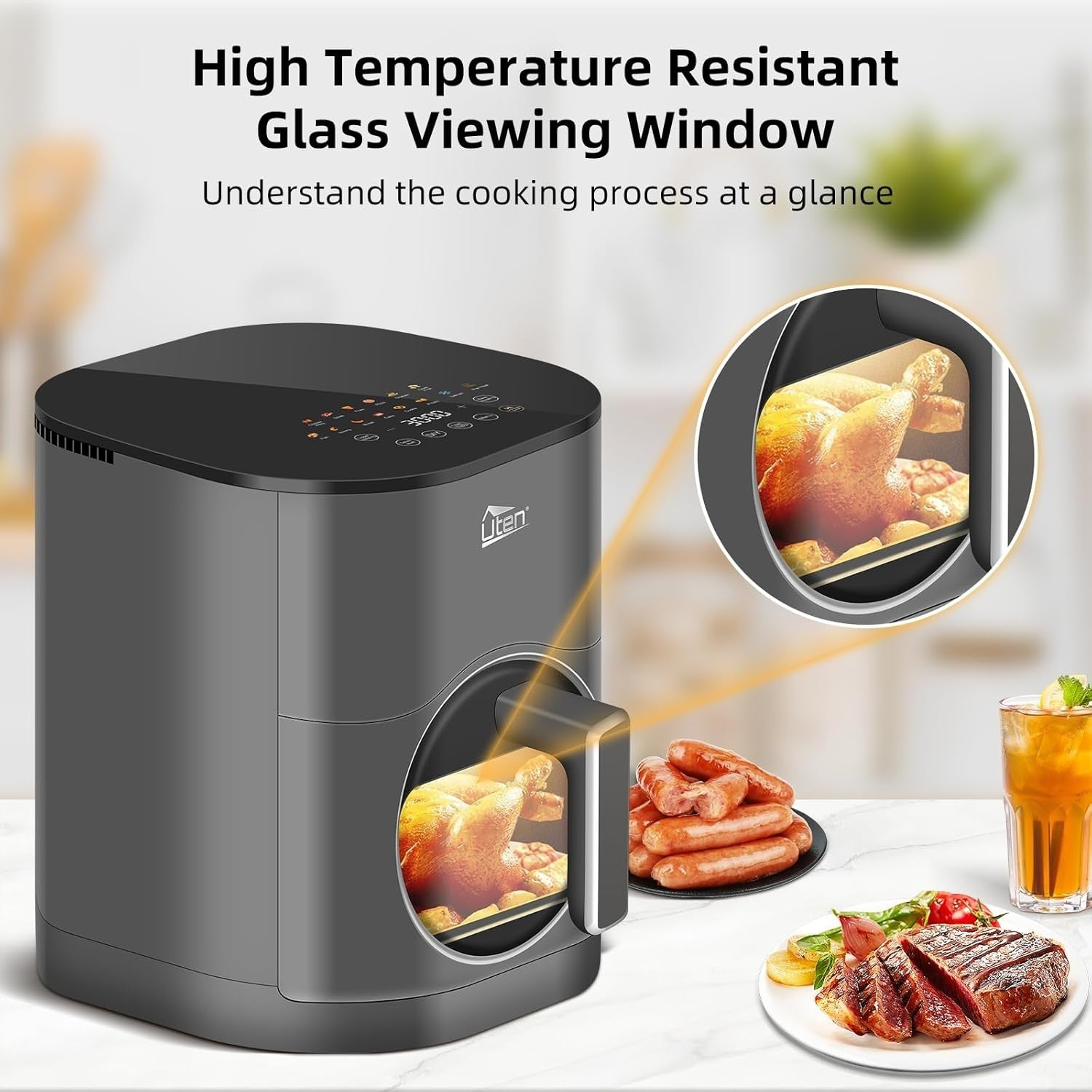 Dual Blaze Air Fryer 5.5L Grey Visual Window 14 Presets Color Screen Fast Cookin - Kwikley