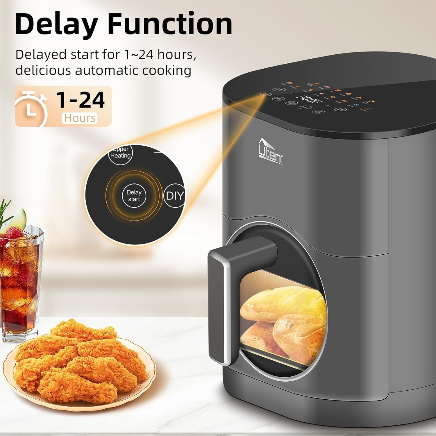 Dual Blaze Air Fryer 5.5L Grey Visual Window 14 Presets Color Screen Fast Cookin - Kwikley