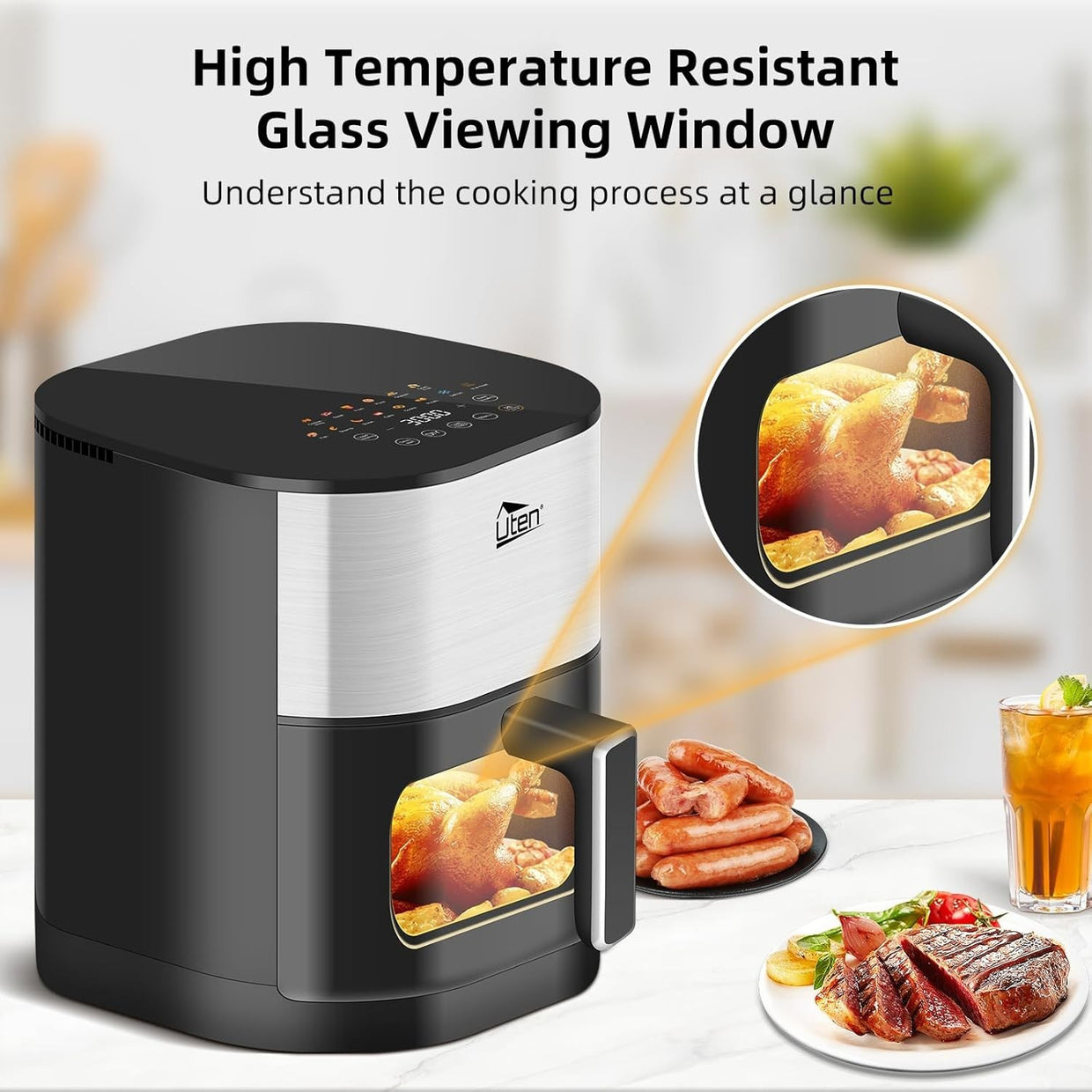 Dual Blaze Air Fryer 5.5L Silver Visual Window 14 Presets Colour Screen Fast - Kwikley