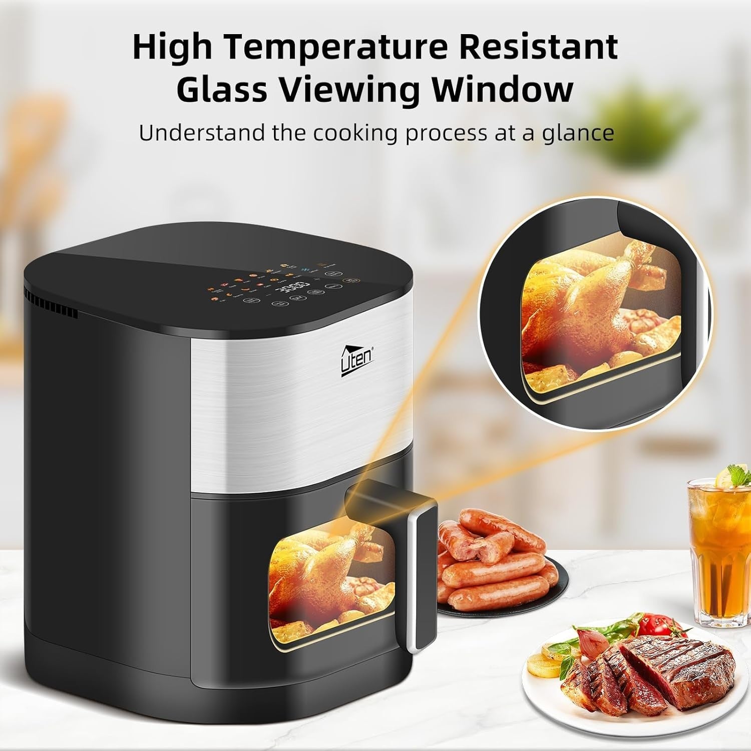 Dual Blaze Air Fryer 5.5L Silver Visual Window 14 Presets Colour Screen Fast - Kwikley