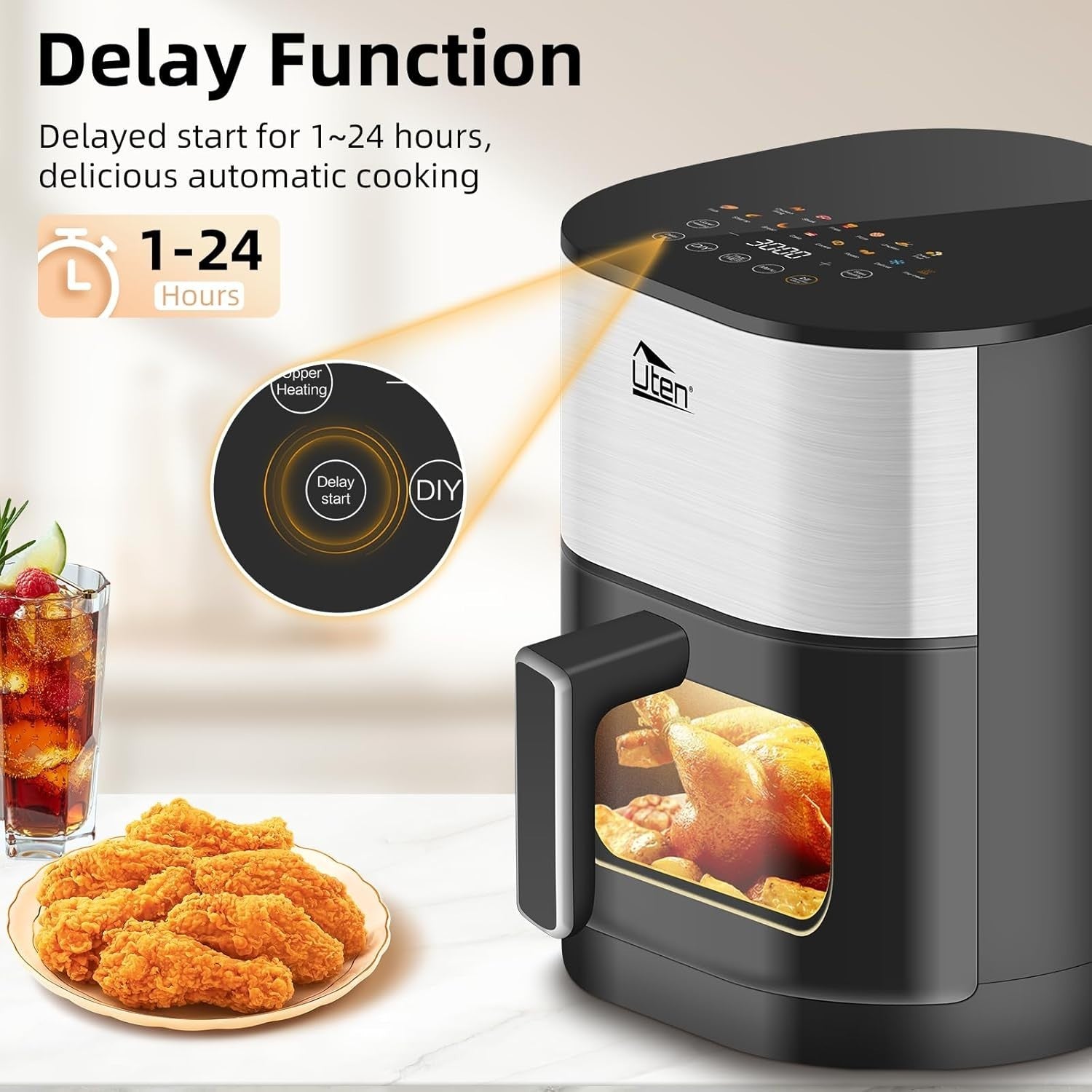 Dual Blaze Air Fryer 5.5L Silver Visual Window 14 Presets Colour Screen Fast - Kwikley