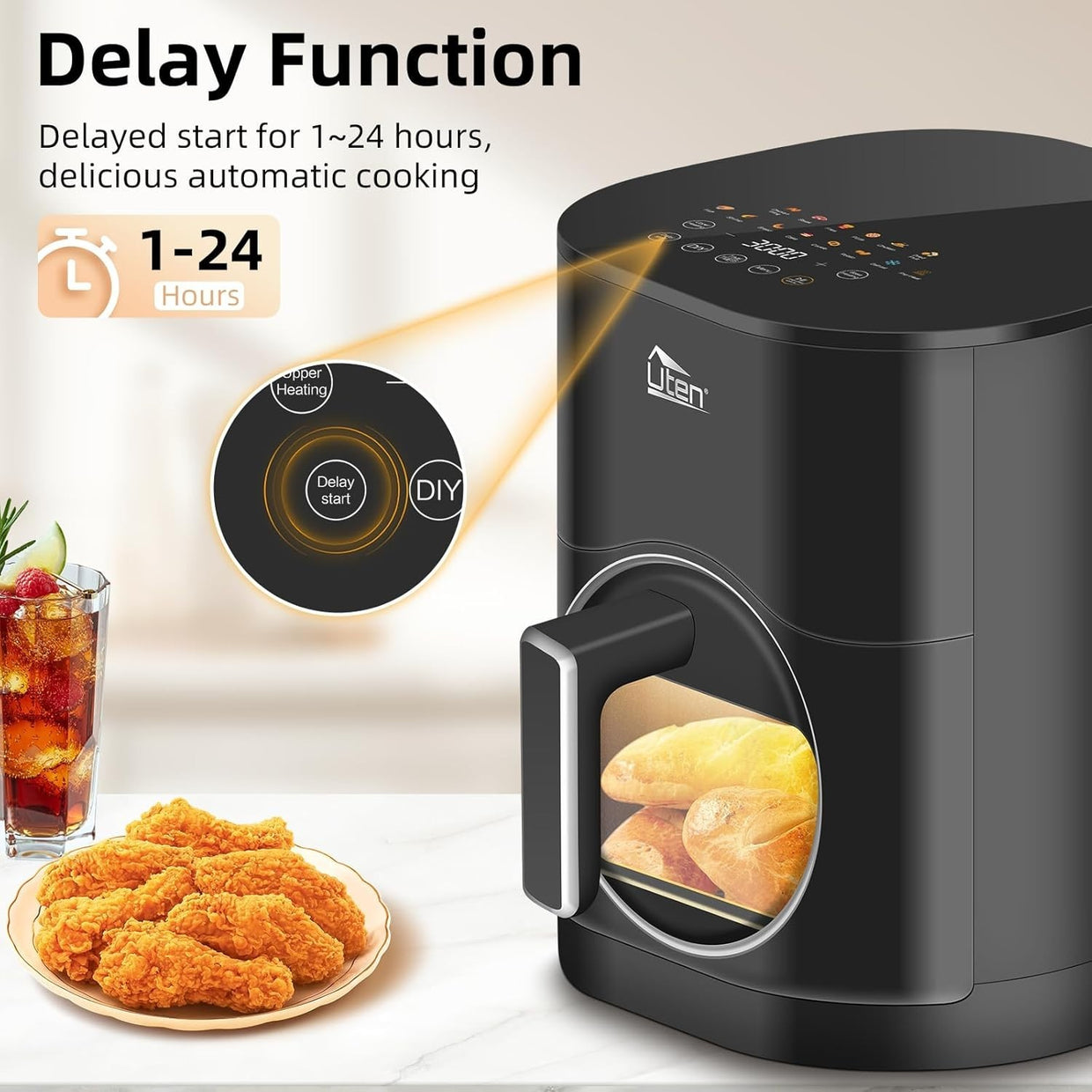 Dual Blaze Air Fryer 5.5L Visual Window Color Screen 14 Presets Fast Cooking - Kwikley