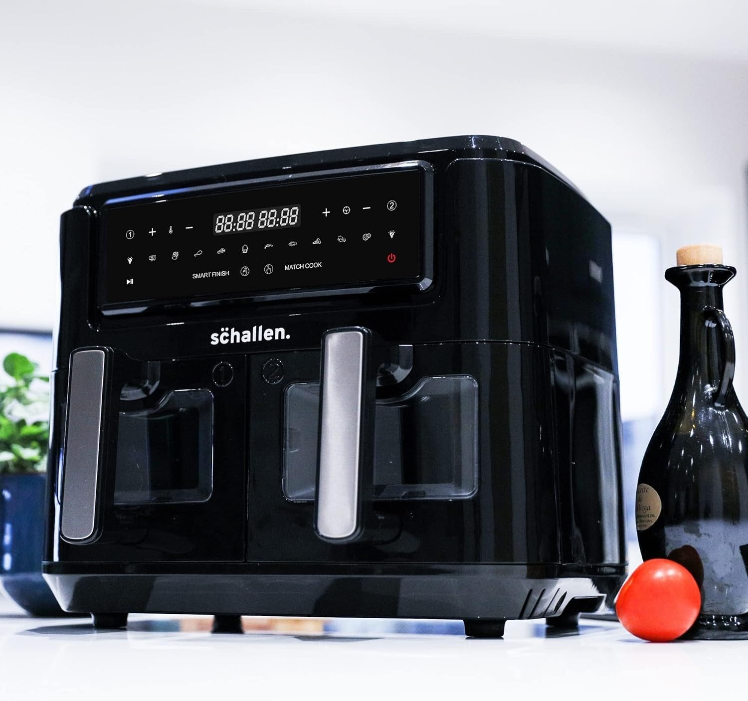 Dual Drawer Air Fryer 9L Digital 10 Presets Twin Baskets 60min Low Fat - Kwikley