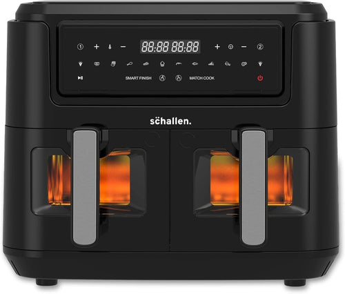 Dual Drawer Air Fryer 9L Digital 10 Presets Twin Baskets 60min Low Fat - Kwikley