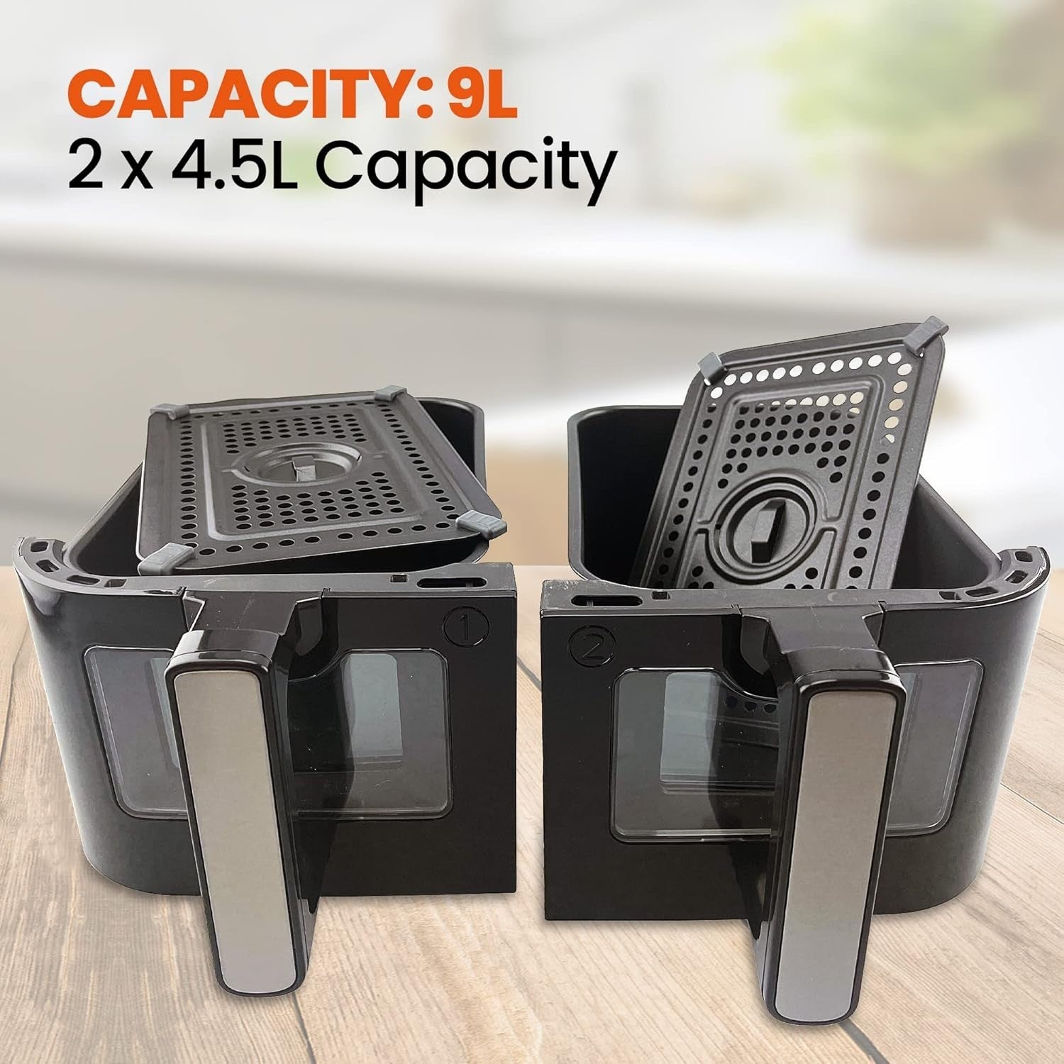 Dual Drawer Air Fryer 9L Digital 10 Presets Twin Baskets 60min Low Fat - Kwikley