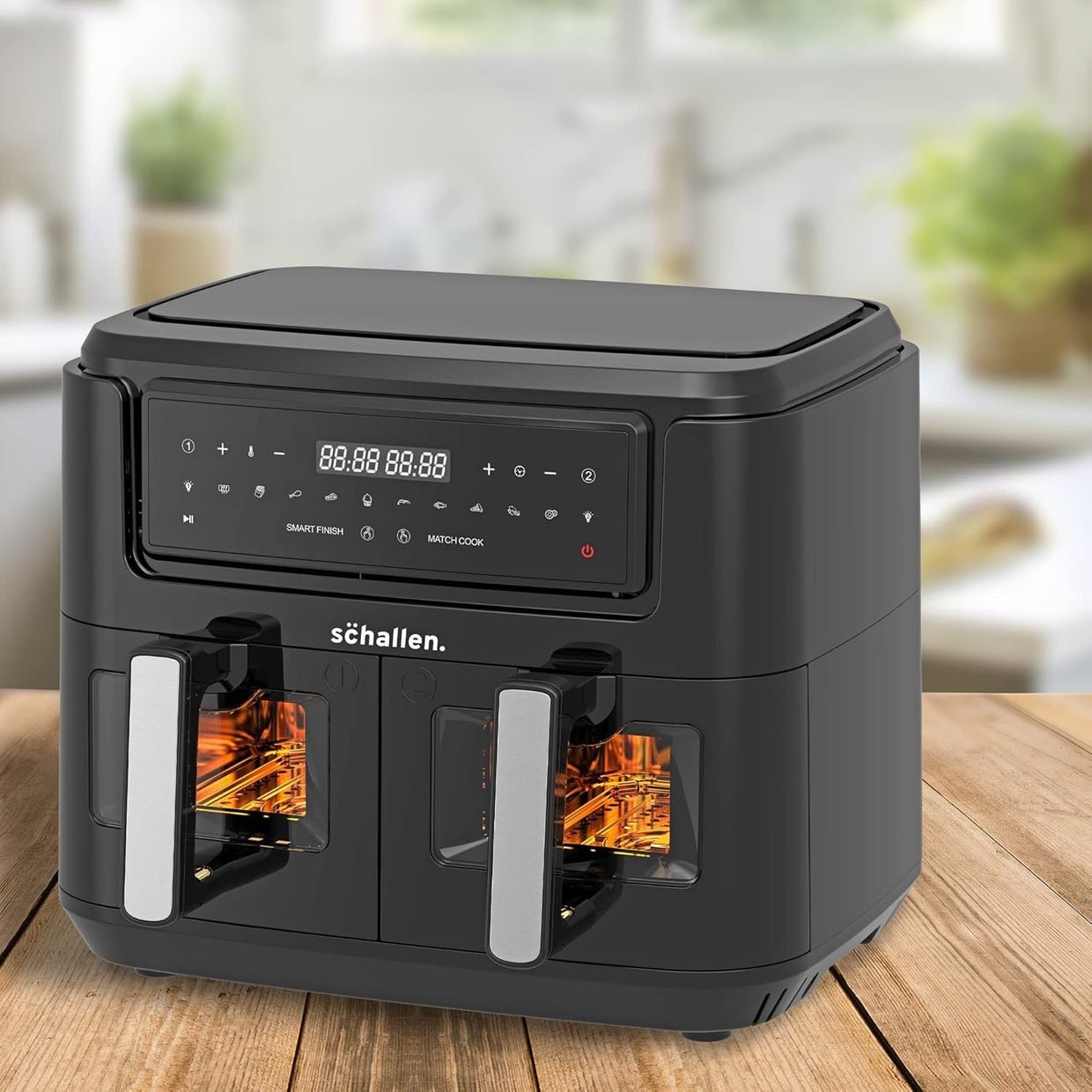 Dual Drawer Air Fryer 9L Digital 10 Presets Twin Baskets 60min Low Fat - Kwikley