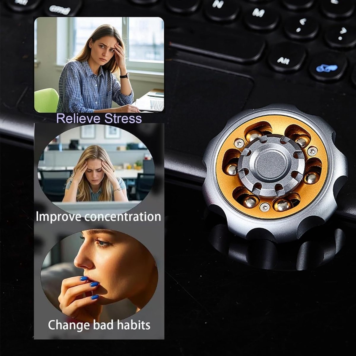 Dual Function Stainless Steel Fidget Slider Crisp Click Stress Relief EDC - Kwikley