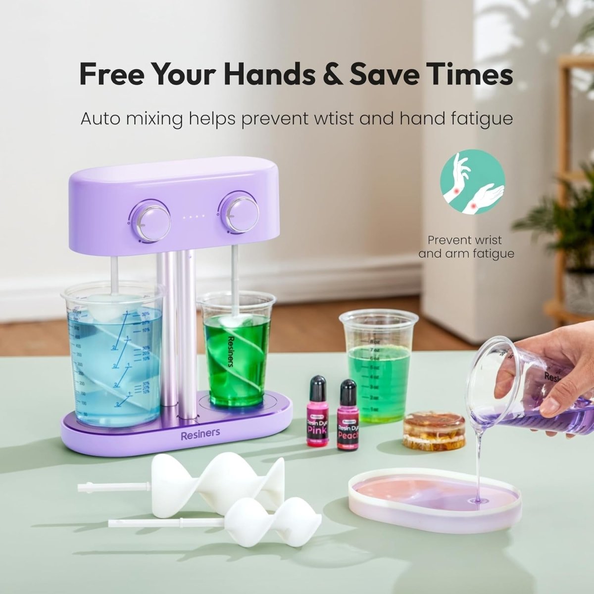 Dual Head Resin Mixer Electric Epoxy Silicone Paint Stirrer Bubble Free - Kwikley