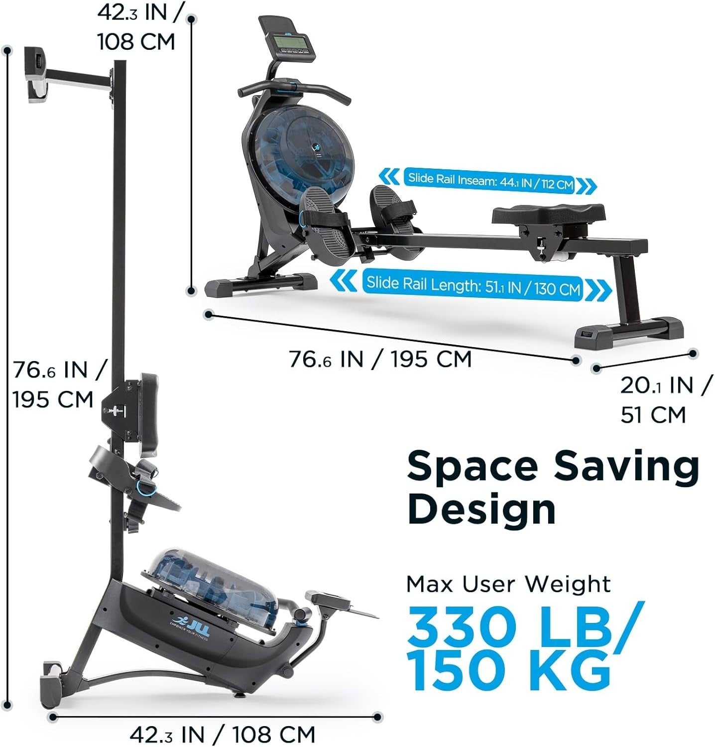 Dual - Mode Water Magnetic Rowing Machine 16 - Level Resistance Bluetooth LCD 150KG - Kwikley