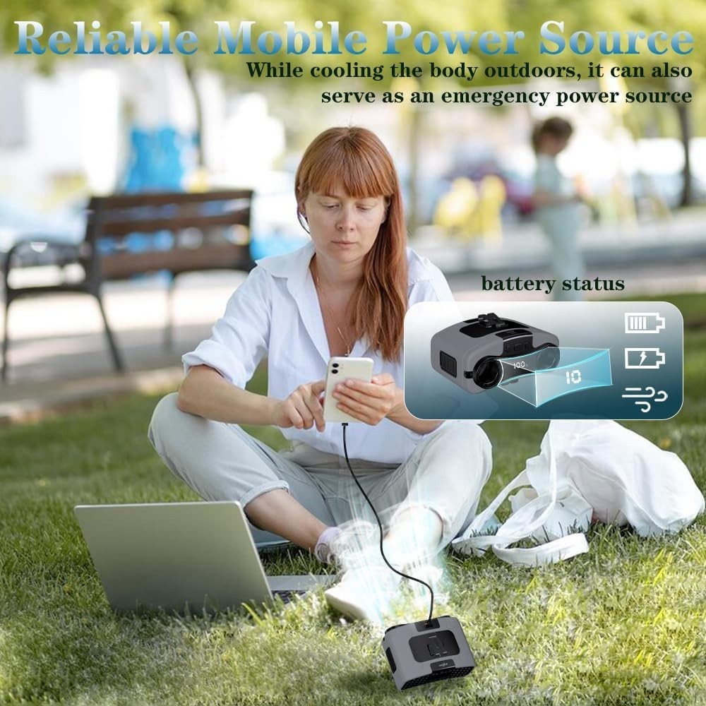 Dual Motor Waist Fan – 20000mAh Rechargeable Portable Cooling Fan Grey - Kwikley
