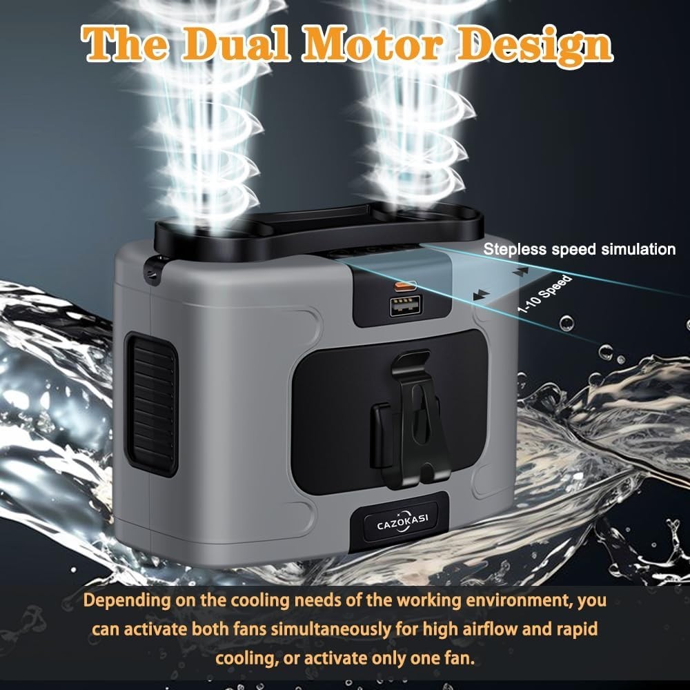 Dual Motor Waist Fan – 20000mAh Rechargeable Portable Cooling Fan Grey - Kwikley