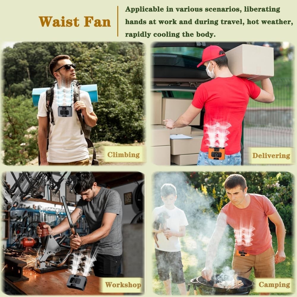 Dual Motor Waist Fan – 20000mAh Rechargeable Portable Cooling Fan Grey - Kwikley