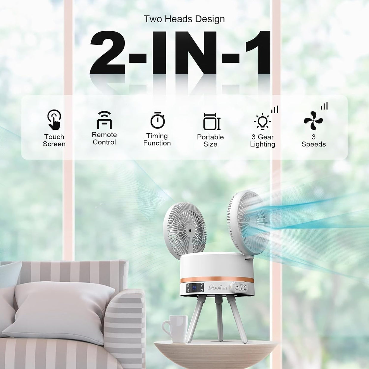 Dual - Sided Rechargeable Fan – Quiet 3 - Speed USB Table Fan w/ Remote & Timer - Kwikley