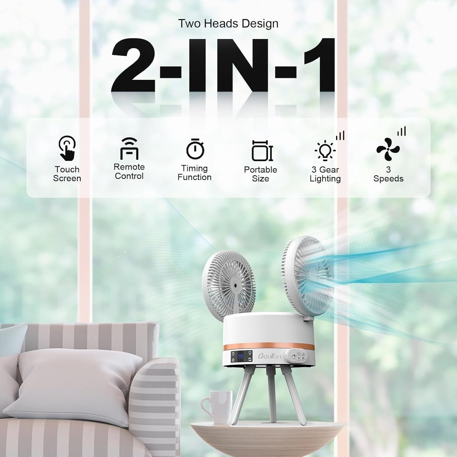 Dual - Sided Rechargeable Fan – Quiet 3 - Speed USB Table Fan w/ Remote & Timer - Kwikley