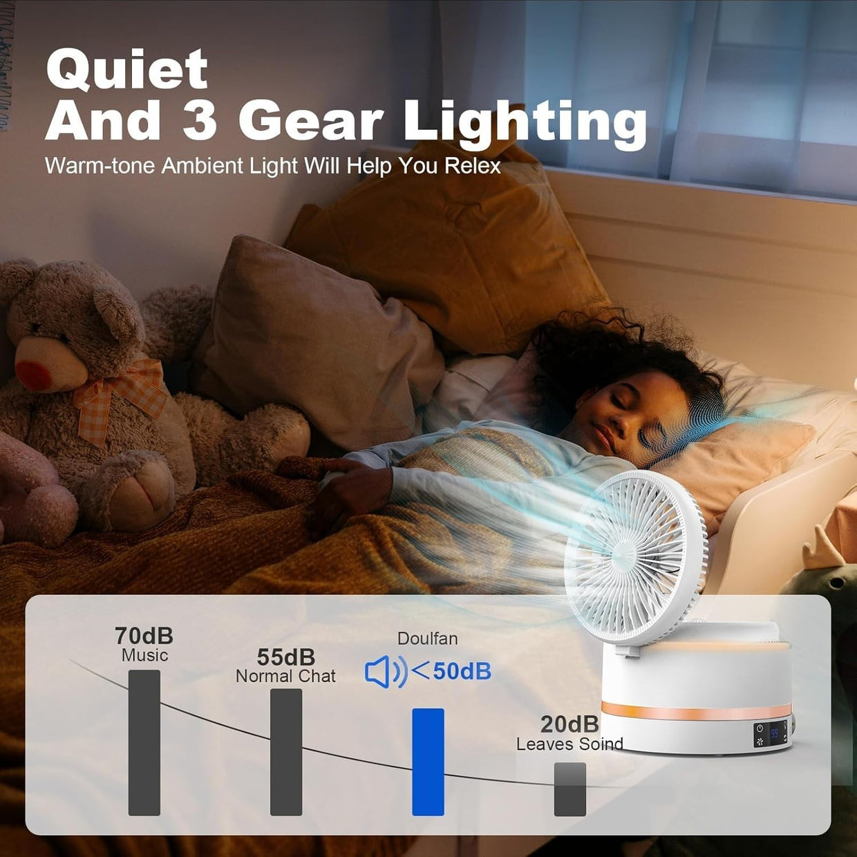 Dual - Sided Rechargeable Fan – Quiet 3 - Speed USB Table Fan w/ Remote & Timer - Kwikley