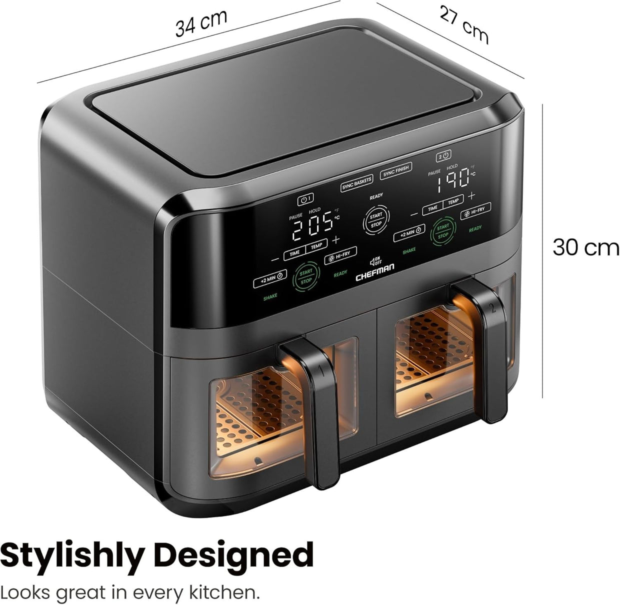Dual Zone 5.6L Air Fryer | Sync Finish | 2 Viewing Windows | Healthy Low - Oil - Kwikley