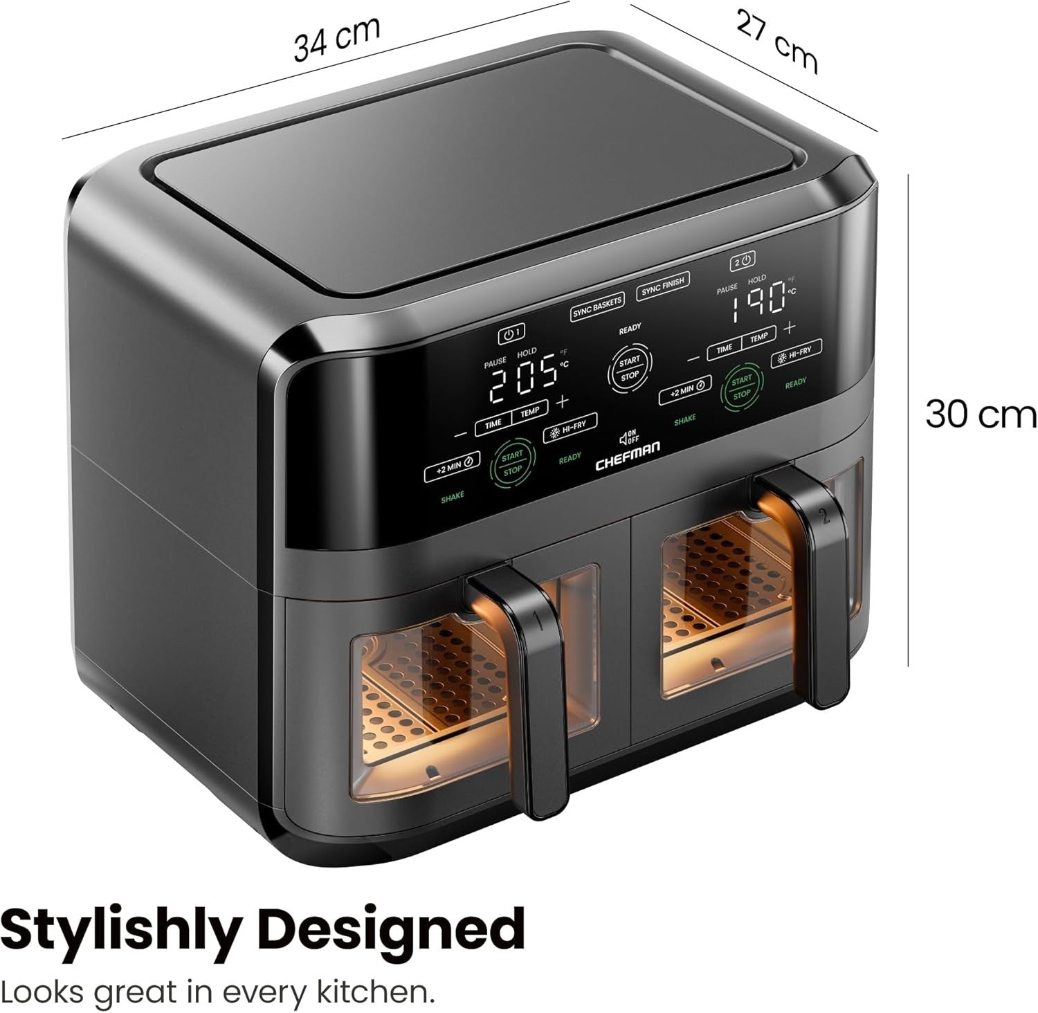 Dual Zone 5.6L Air Fryer | Sync Finish | 2 Viewing Windows | Healthy Low - Oil - Kwikley
