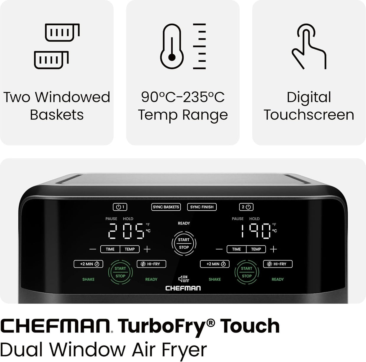 Dual Zone 5.6L Air Fryer | Sync Finish | 2 Viewing Windows | Healthy Low - Oil - Kwikley