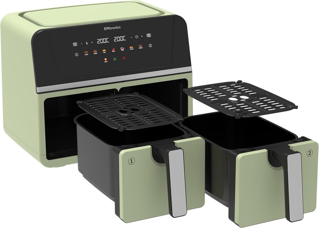 Dual Zone 9L Air Fryer 2400W Family Size | Smart Finish | Healthy Cooking Green - Kwikley