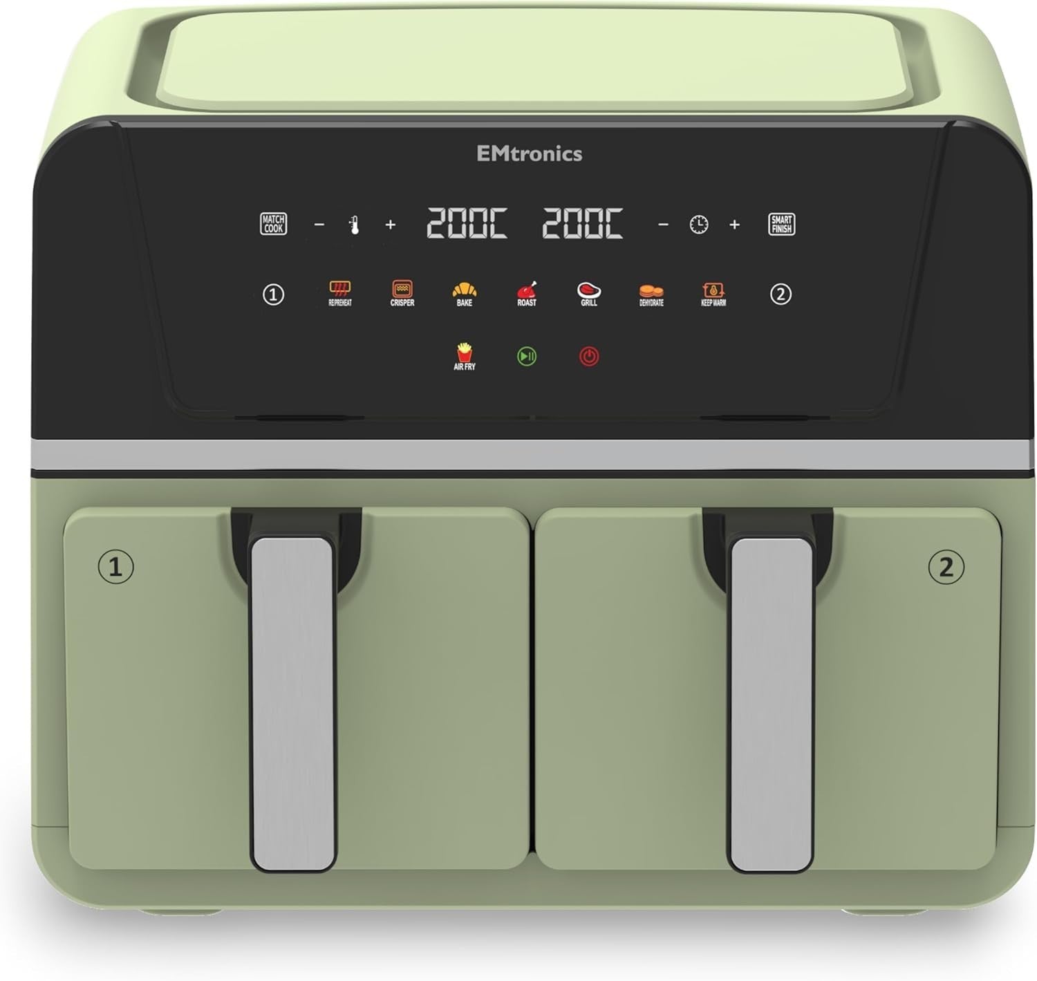 Dual Zone 9L Air Fryer 2400W Family Size | Smart Finish | Healthy Cooking Green - Kwikley