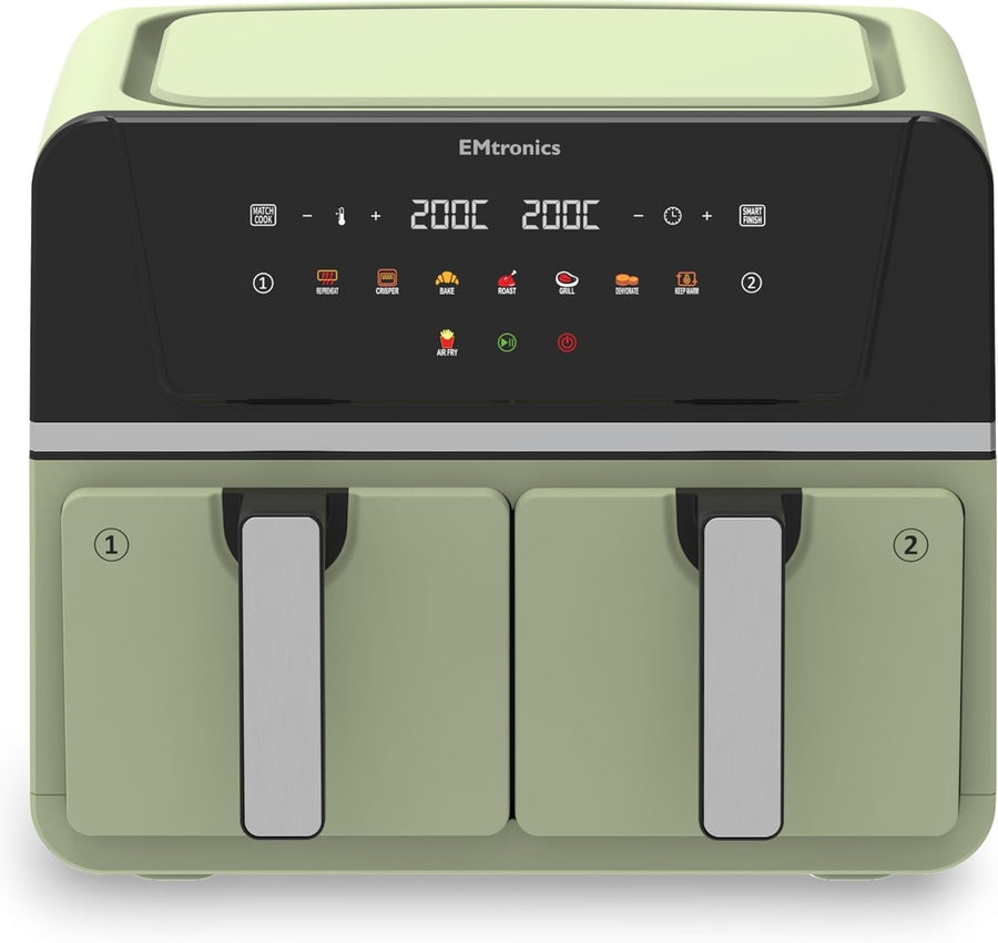Dual Zone 9L Air Fryer 2400W Family Size | Smart Finish | Healthy Cooking Green - Kwikley