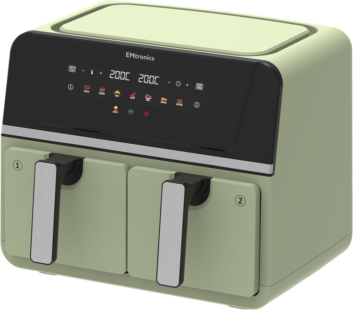 Dual Zone 9L Air Fryer 2400W Family Size | Smart Finish | Healthy Cooking Green - Kwikley
