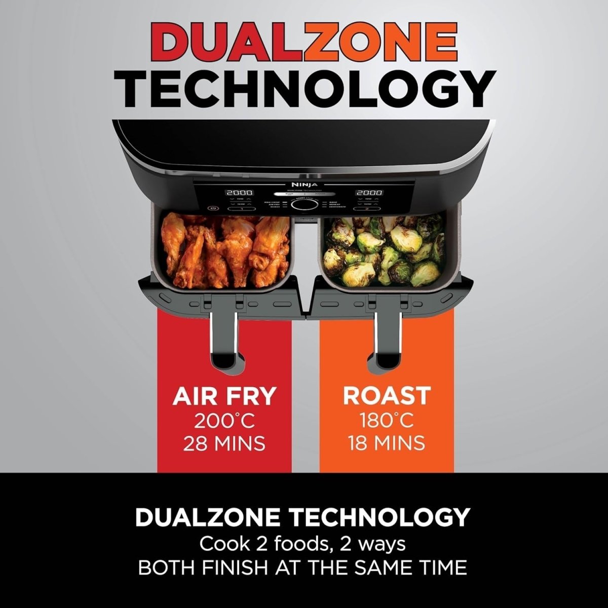 Dual Zone Air Fryer 7.6L No Oil Digital 4 - in - 1 Family Size - Kwikley