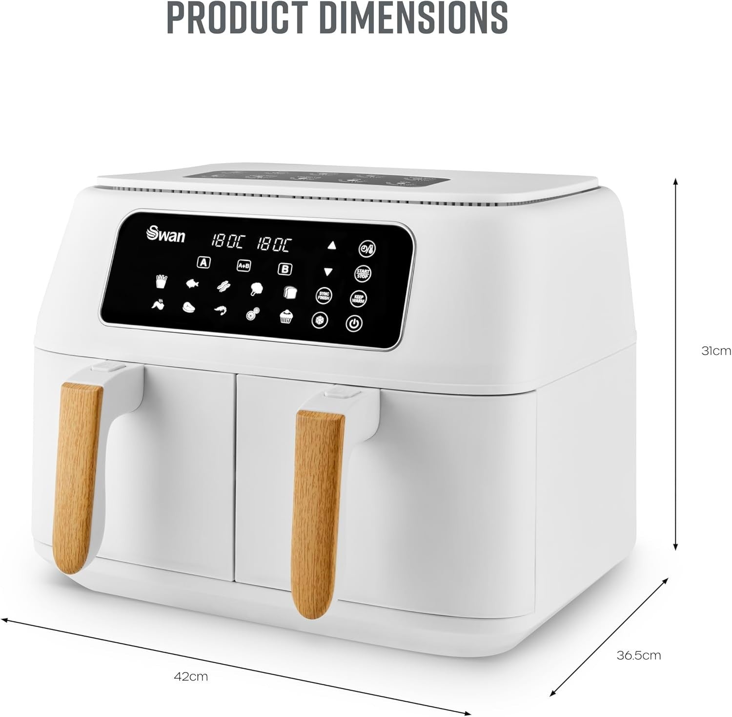 Dual Zone Air Fryer 8L | 13 Presets Fast Healthy Cooking Cyclone Tech White - Kwikley