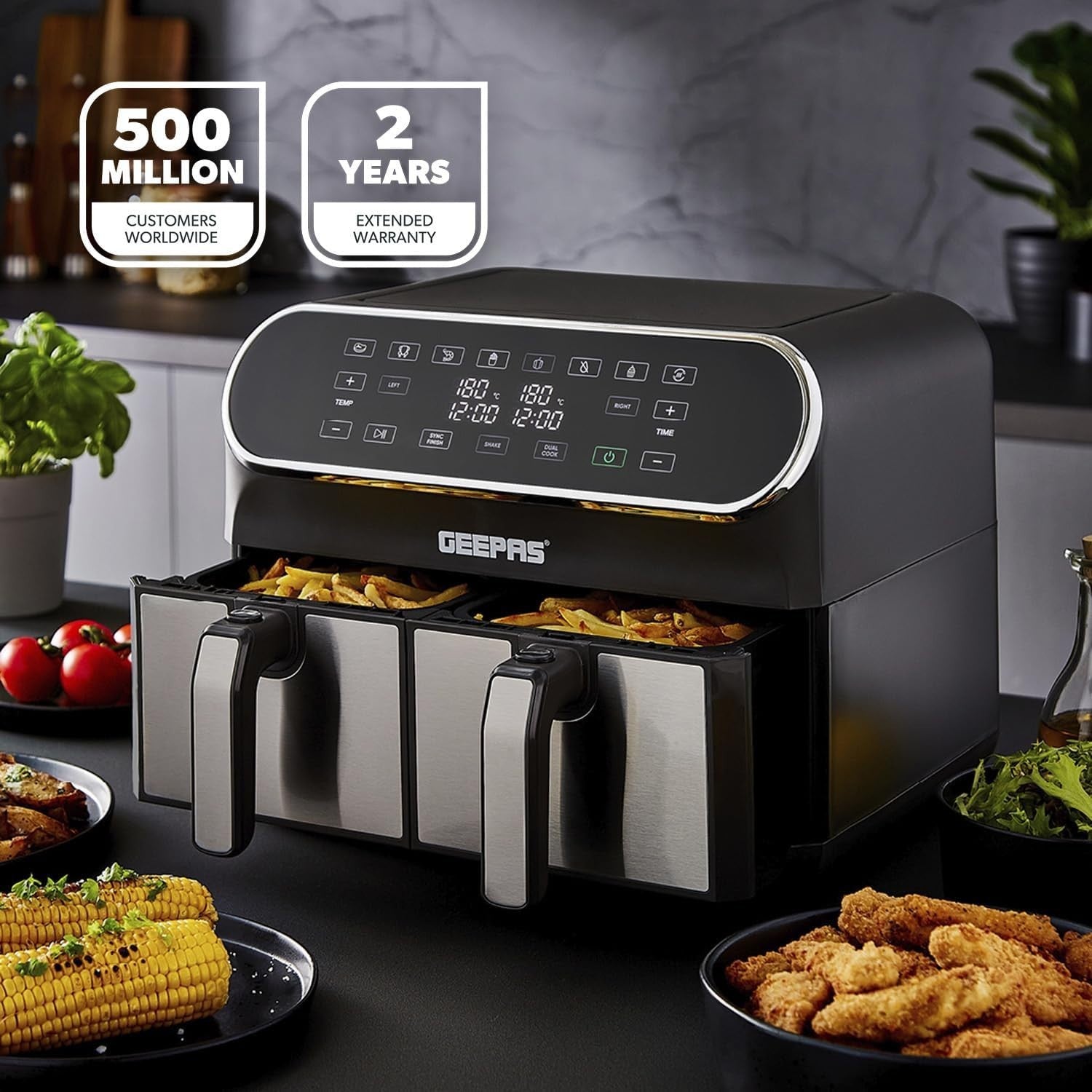 Dual Zone Air Fryer 8L | 2 Drawers Touch Screen 8 Presets Fast Healthy Cooking - Kwikley