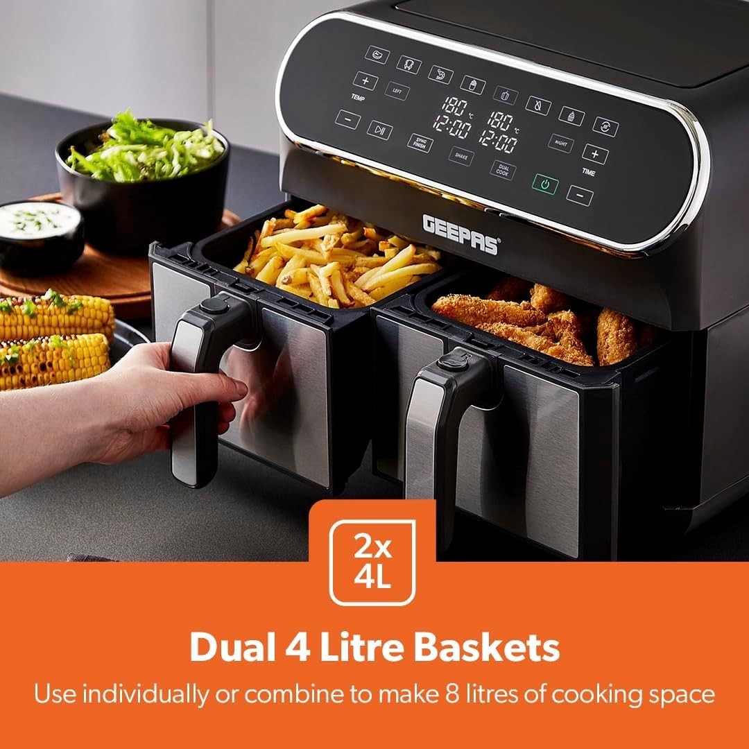 Dual Zone Air Fryer 8L | 2 Drawers Touch Screen 8 Presets Fast Healthy Cooking - Kwikley