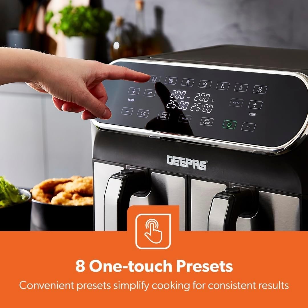 Dual Zone Air Fryer 8L | 2 Drawers Touch Screen 8 Presets Fast Healthy Cooking - Kwikley