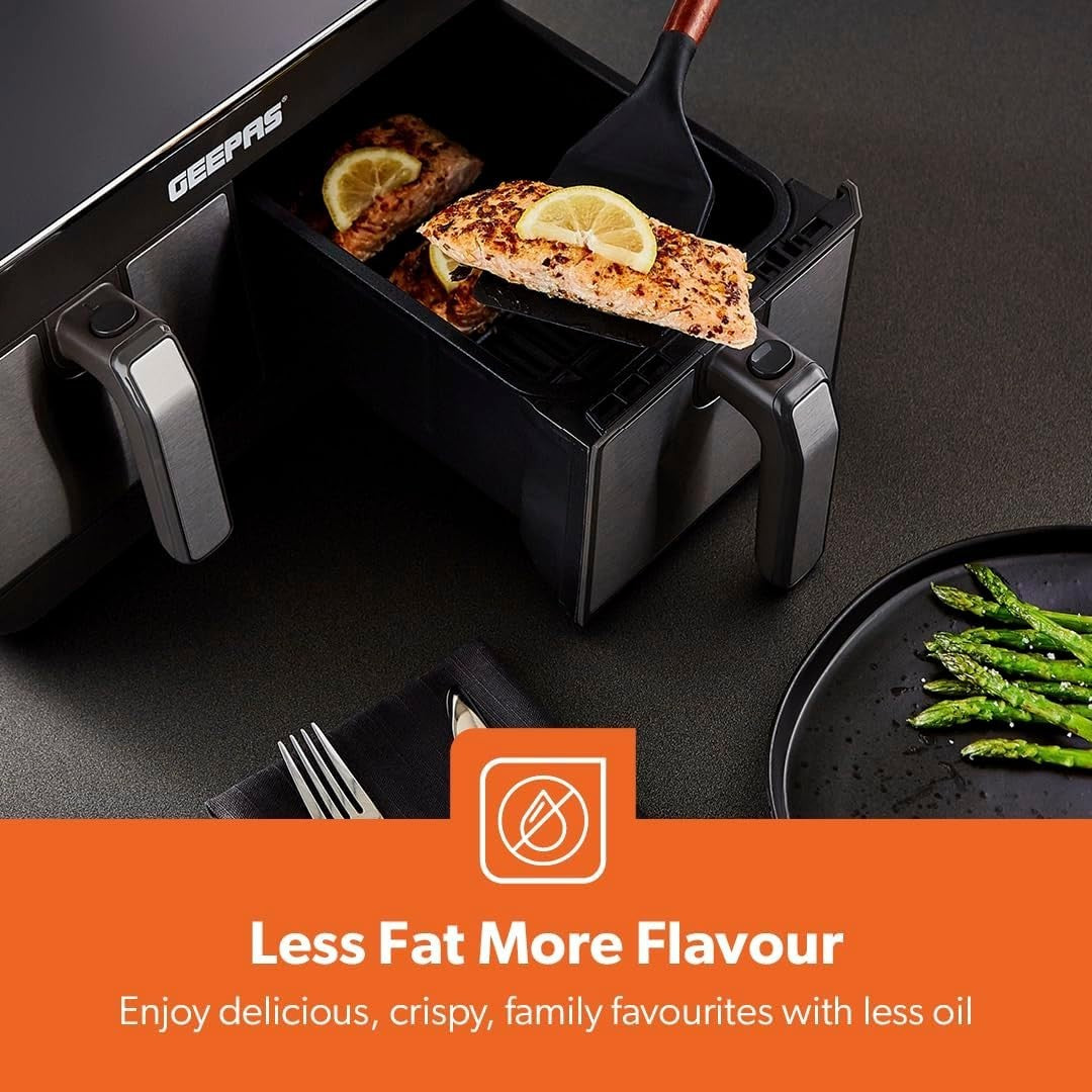 Dual Zone Air Fryer 8L | 2 Drawers Touch Screen 8 Presets Fast Healthy Cooking - Kwikley