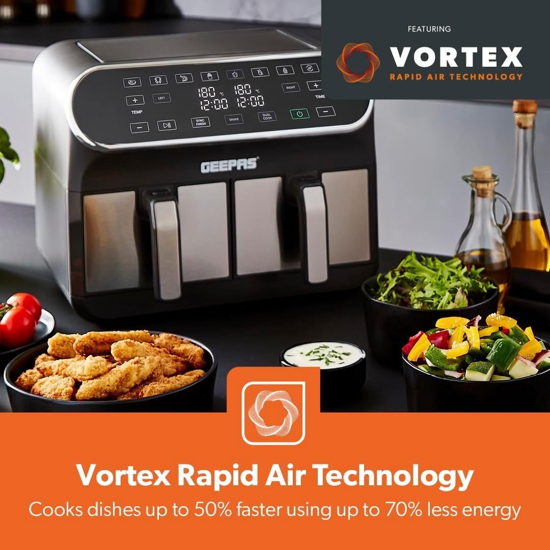 Dual Zone Air Fryer 8L | 2 Drawers Touch Screen 8 Presets Fast Healthy Cooking - Kwikley