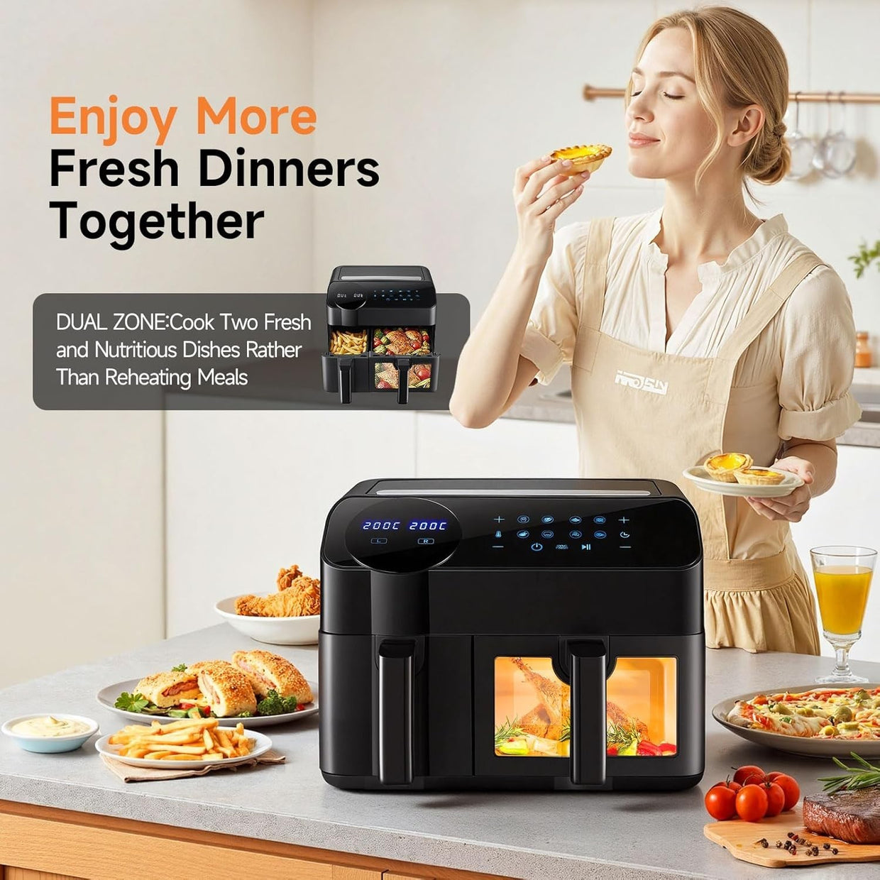 Dual Zone Air Fryer 9.5L | 2 Drawers, Visual Window, 8 - in - 1, RapidAir, 2400W - Kwikley