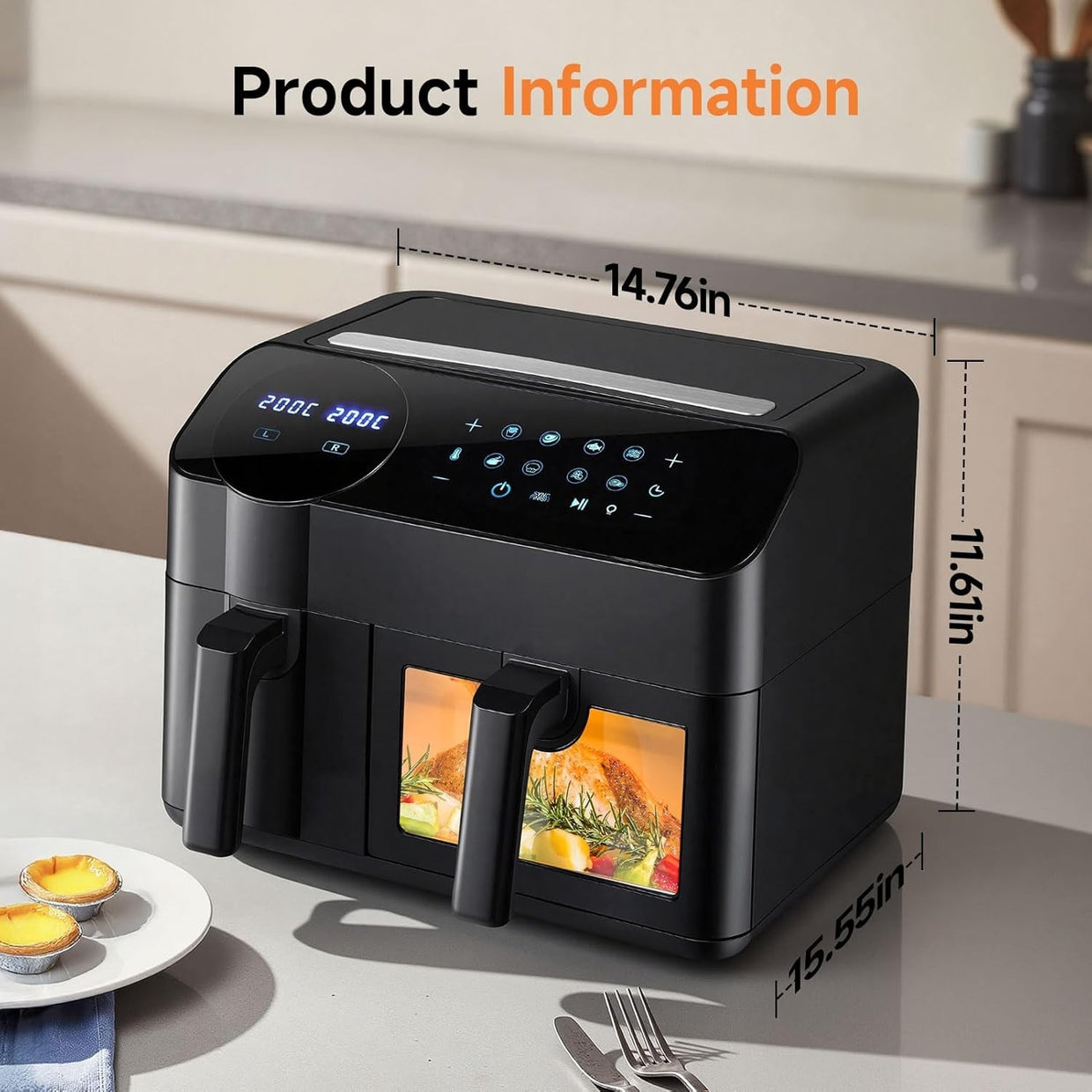 Dual Zone Air Fryer 9.5L | 2 Drawers, Visual Window, 8 - in - 1, RapidAir, 2400W - Kwikley