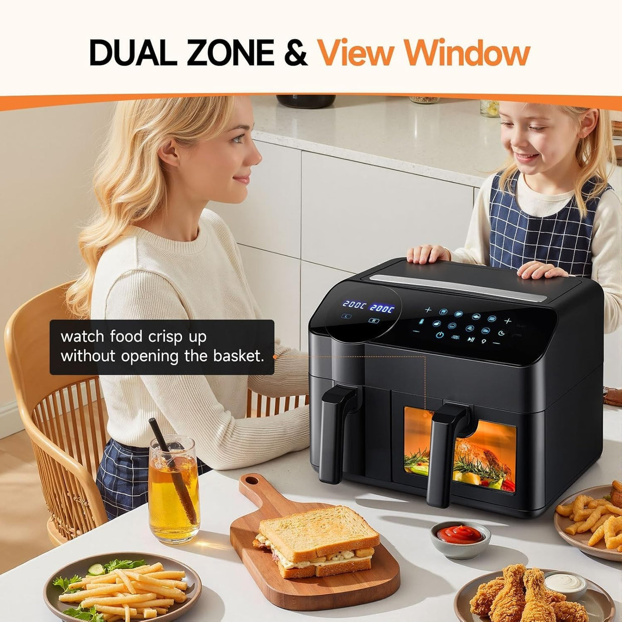 Dual Zone Air Fryer 9.5L | 2 Drawers, Visual Window, 8 - in - 1, RapidAir, 2400W - Kwikley