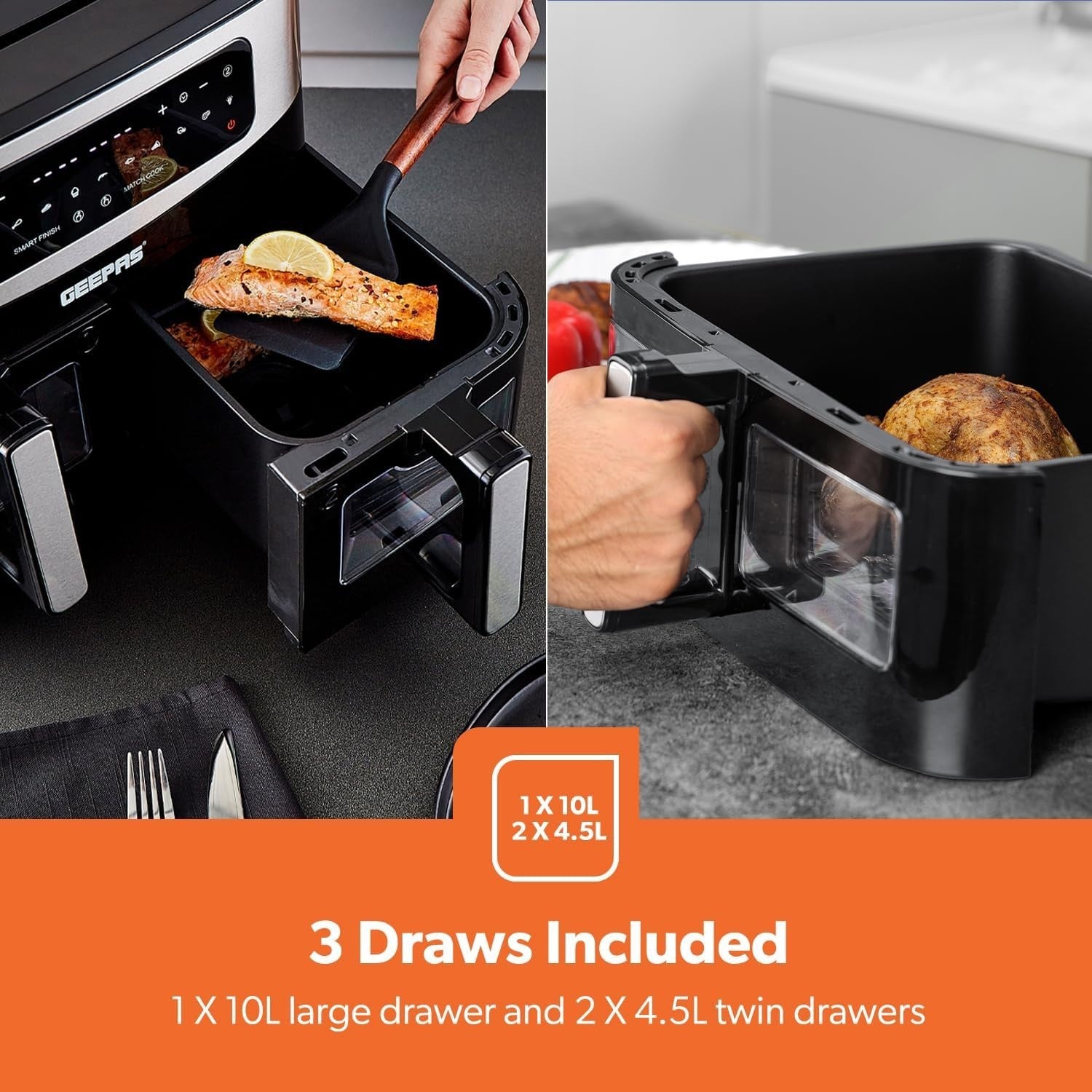 Dual Zone Air Fryer 9L + 10L Drawer | 10 - in - 1 Touch Screen Fast Cooking - Kwikley