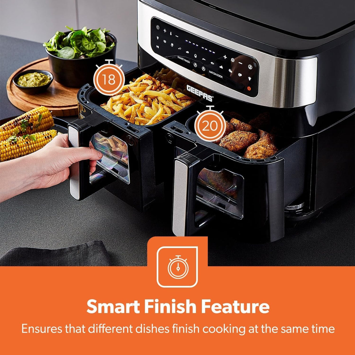 Dual Zone Air Fryer 9L + 10L Drawer | 10 - in - 1 Touch Screen Fast Cooking - Kwikley