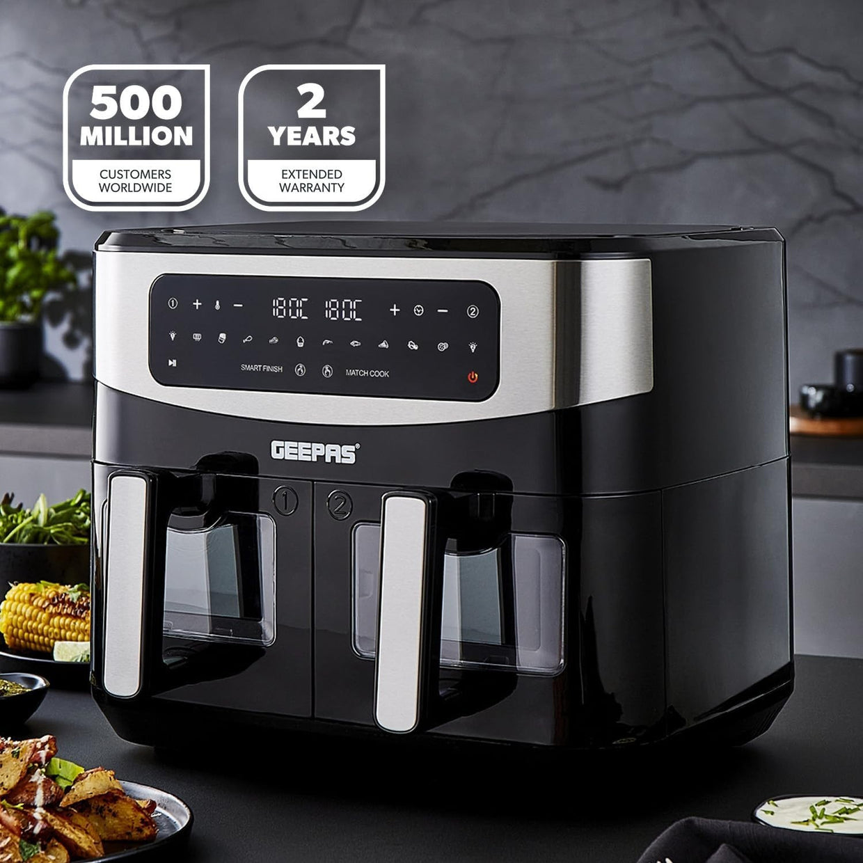 Dual Zone Air Fryer 9L + 10L Drawer | 10 - in - 1 Touch Screen Fast Cooking - Kwikley