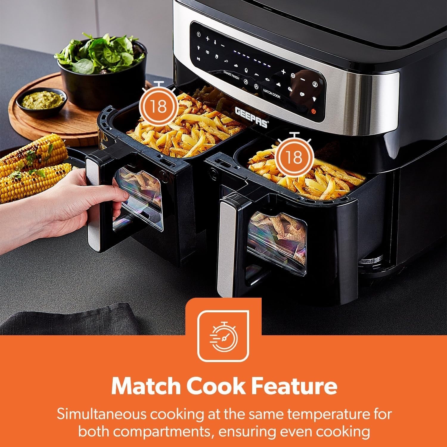 Dual Zone Air Fryer 9L + 10L Drawer | 10 - in - 1 Touch Screen Fast Cooking - Kwikley