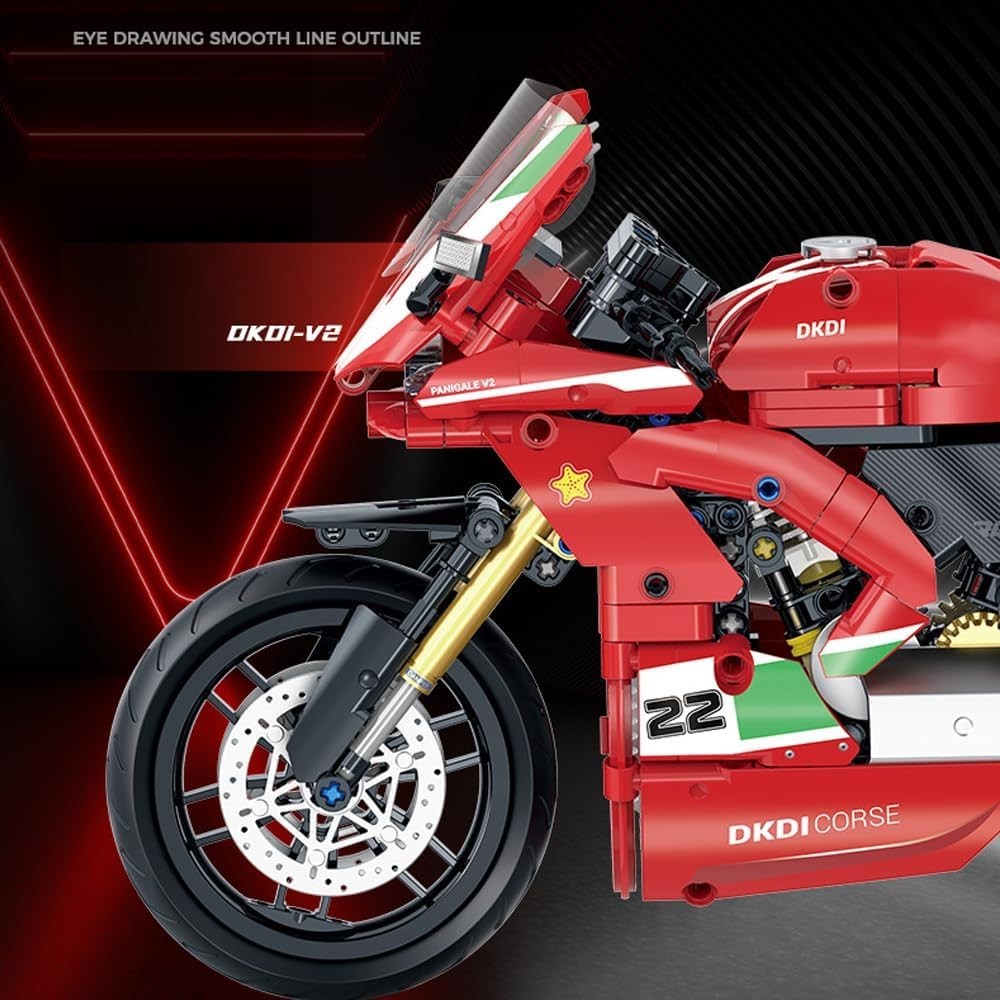 Ducati V2 Technic Motorcycle Model Kit 626Pcs Motorbike Gift Display - Kwikley